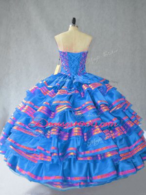 Custom Designed Floor Length Lace Up Vestidos de Quinceanera Blue for Sweet 16 and Quinceanera with Embroidery