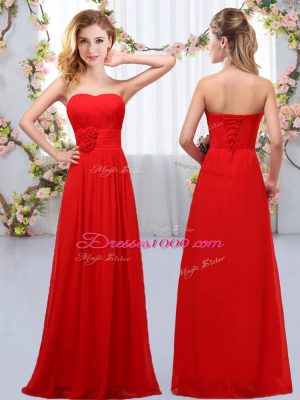 On Sale Sweetheart Sleeveless Lace Up Bridesmaid Dresses Red Chiffon