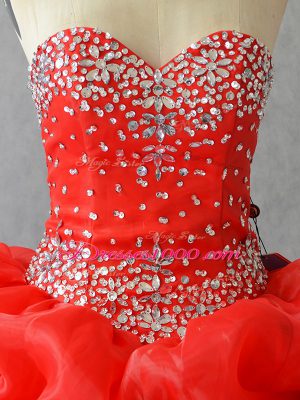 Best Red Sweetheart Neckline Pick Ups and Hand Made Flower 15 Quinceanera Dress Sleeveless Lace Up