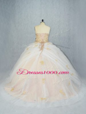 Champagne Quinceanera Dress Tulle Sleeveless Beading and Appliques