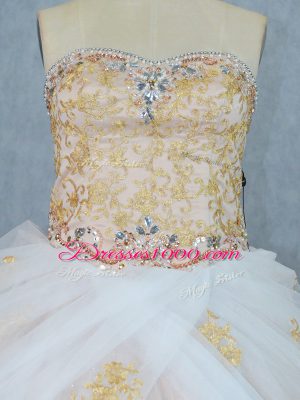 Champagne Quinceanera Dress Tulle Sleeveless Beading and Appliques