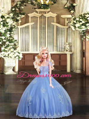 Fabulous Strapless Sleeveless Sweet 16 Dress Floor Length Beading and Appliques Light Blue Tulle