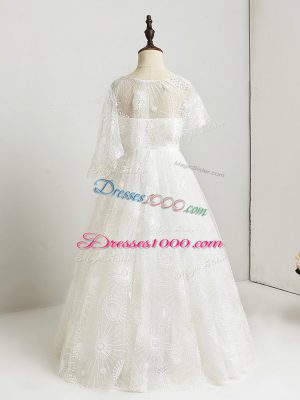 Customized White Side Zipper Scoop Lace Flower Girl Dress