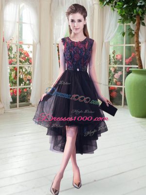 Black Prom Dress Prom and Party with Appliques Scoop Sleeveless Zipper