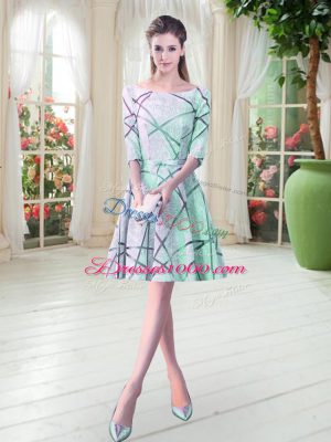 Apple Green Scoop Lace Up Ruching Dress for Prom Half Sleeves