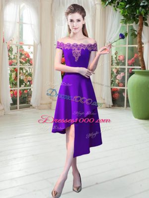 Stunning Purple Sleeveless Asymmetrical Appliques Zipper Dress for Prom