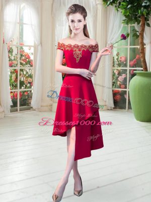 Stunning Red Dress for Prom Prom and Party with Appliques Off The Shoulder Sleeveless Zipper