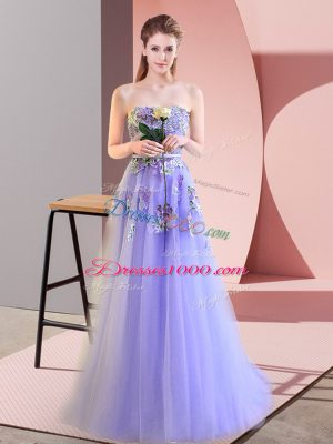 Hot Sale Lavender Sweetheart Lace Up Appliques Prom Dresses Sleeveless