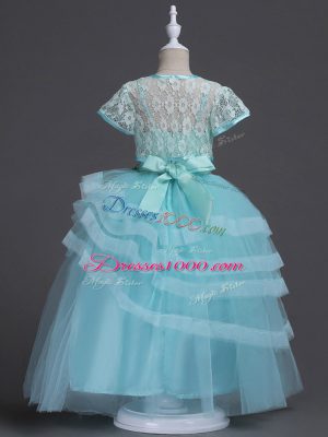 Colorful Aqua Blue Zipper Flower Girl Dresses for Less Appliques Sleeveless Floor Length