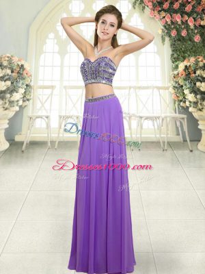 Lavender Backless Evening Dress Beading Sleeveless Floor Length