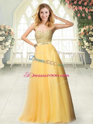 Latest Floor Length Gold Dress for Prom Sweetheart Sleeveless Zipper