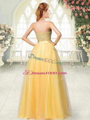 Latest Floor Length Gold Dress for Prom Sweetheart Sleeveless Zipper