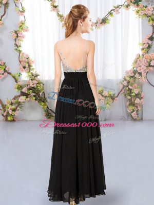 Fantastic Black Sleeveless Chiffon Backless Bridesmaid Dress for Prom and Party and Wedding Party