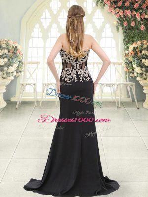 Zipper Prom Party Dress Black for Prom and Party with Beading and Appliques Sweep Train