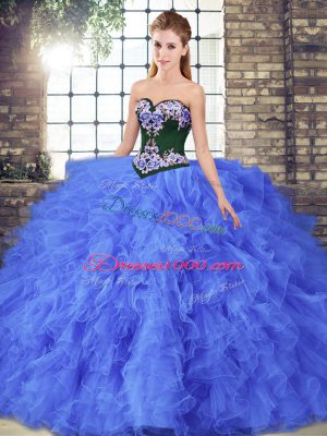Sweetheart Sleeveless Tulle Quince Ball Gowns Beading and Embroidery Lace Up
