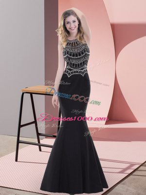 Chic Black Satin Zipper Homecoming Dress Sleeveless Floor Length Beading