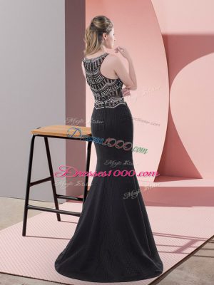 Chic Black Satin Zipper Homecoming Dress Sleeveless Floor Length Beading