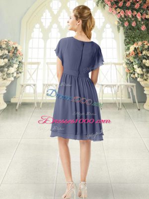 Blue Short Sleeves Chiffon Zipper Prom Dress for Prom and Party