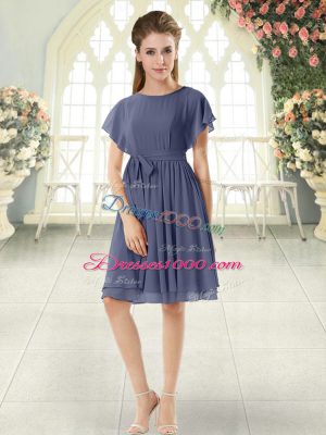 Blue Short Sleeves Chiffon Zipper Prom Dress for Prom and Party