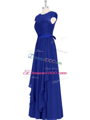 New Style Scoop Cap Sleeves Chiffon Prom Evening Gown Lace Zipper