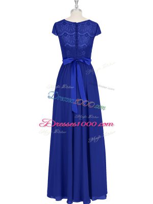 New Style Scoop Cap Sleeves Chiffon Prom Evening Gown Lace Zipper