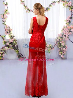 V-neck Sleeveless Tulle Wedding Guest Dresses Lace Lace Up