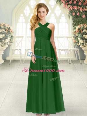 Exquisite Green Chiffon Zipper Straps Sleeveless Floor Length Prom Evening Gown Ruching