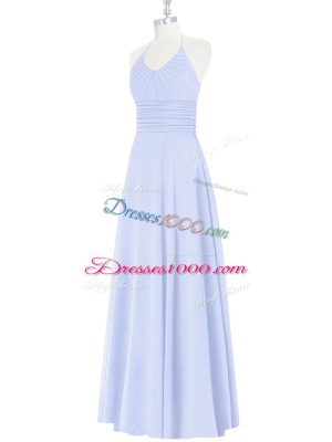 Chiffon Halter Top Sleeveless Zipper Ruching Prom Dress in Baby Blue