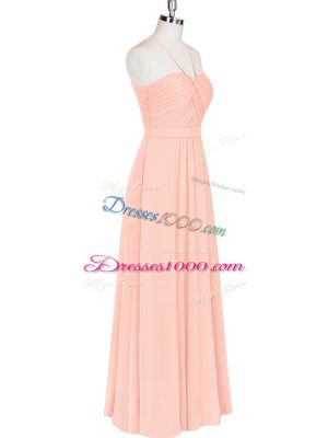 Pink Sleeveless Ruching Floor Length Dress for Prom