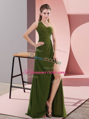 Floor Length Olive Green Prom Dress Chiffon Sleeveless Beading