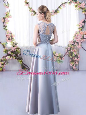 Silver Sleeveless Lace Floor Length Wedding Party Dress