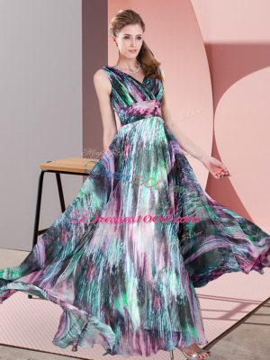 Cheap V-neck Sleeveless Printed Evening Party Dresses Pattern Lace Up