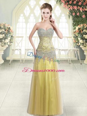 Ideal Floor Length Gold Prom Evening Gown Sweetheart Sleeveless Zipper