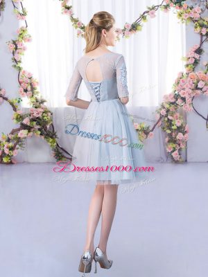 Gorgeous Mini Length Grey Quinceanera Court Dresses Tulle Half Sleeves Lace