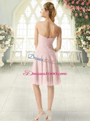 Custom Designed Pink Sleeveless Ruching Knee Length Prom Gown