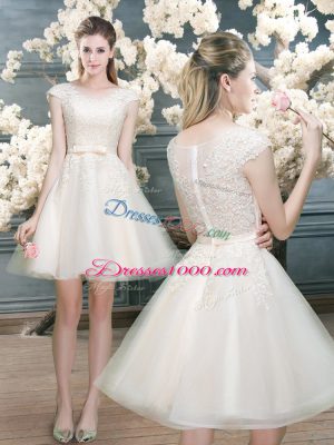 White Cap Sleeves Mini Length Lace Zipper Prom Gown