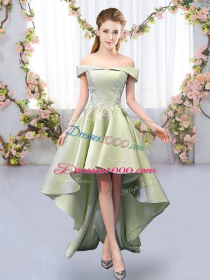 Yellow Green Quinceanera Court Dresses Prom and Party and Wedding Party with Appliques Off The Shoulder Sleeveless Lace Up