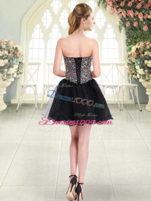 Pretty Mini Length Lace Up Dress for Prom Black for Prom and Party with Beading