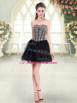 Pretty Mini Length Lace Up Dress for Prom Black for Prom and Party with Beading