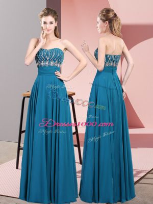Blue Prom Dresses Prom and Party and Military Ball with Beading Strapless Sleeveless Lace Up