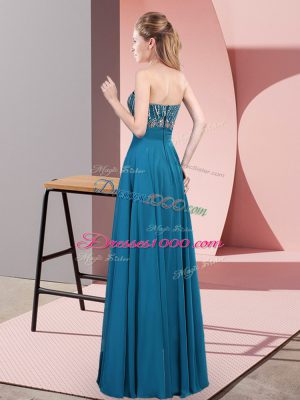 Blue Prom Dresses Prom and Party and Military Ball with Beading Strapless Sleeveless Lace Up