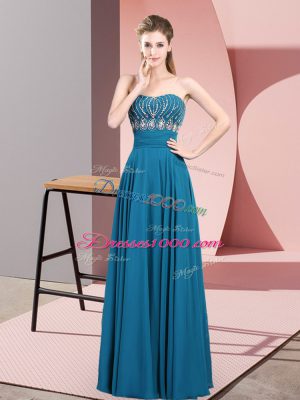 Blue Prom Dresses Prom and Party and Military Ball with Beading Strapless Sleeveless Lace Up