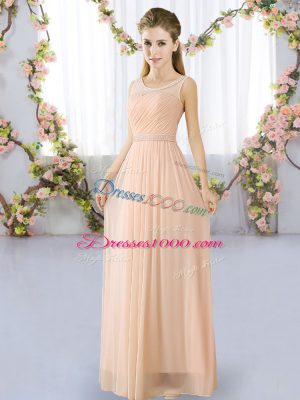 Colorful Scoop Sleeveless Bridesmaid Dresses Floor Length Lace Peach Chiffon