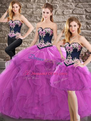 Pretty Purple Sweetheart Neckline Beading and Embroidery Quinceanera Gown Sleeveless Lace Up