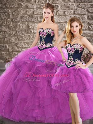 Pretty Purple Sweetheart Neckline Beading and Embroidery Quinceanera Gown Sleeveless Lace Up