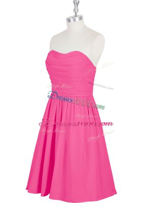 Nice Hot Pink Sweetheart Zipper Ruching and Pleated Prom Party Dress Sleeveless