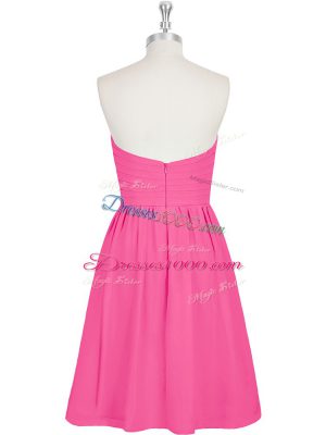 Nice Hot Pink Sweetheart Zipper Ruching and Pleated Prom Party Dress Sleeveless