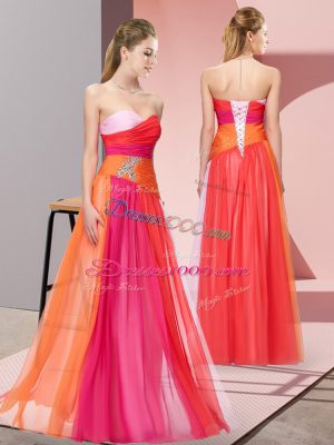 Multi-color Lace Up Prom Evening Gown Beading Sleeveless Floor Length
