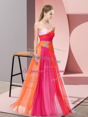 Multi-color Lace Up Prom Evening Gown Beading Sleeveless Floor Length