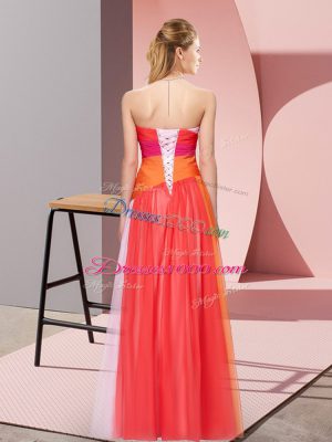 Multi-color Lace Up Prom Evening Gown Beading Sleeveless Floor Length